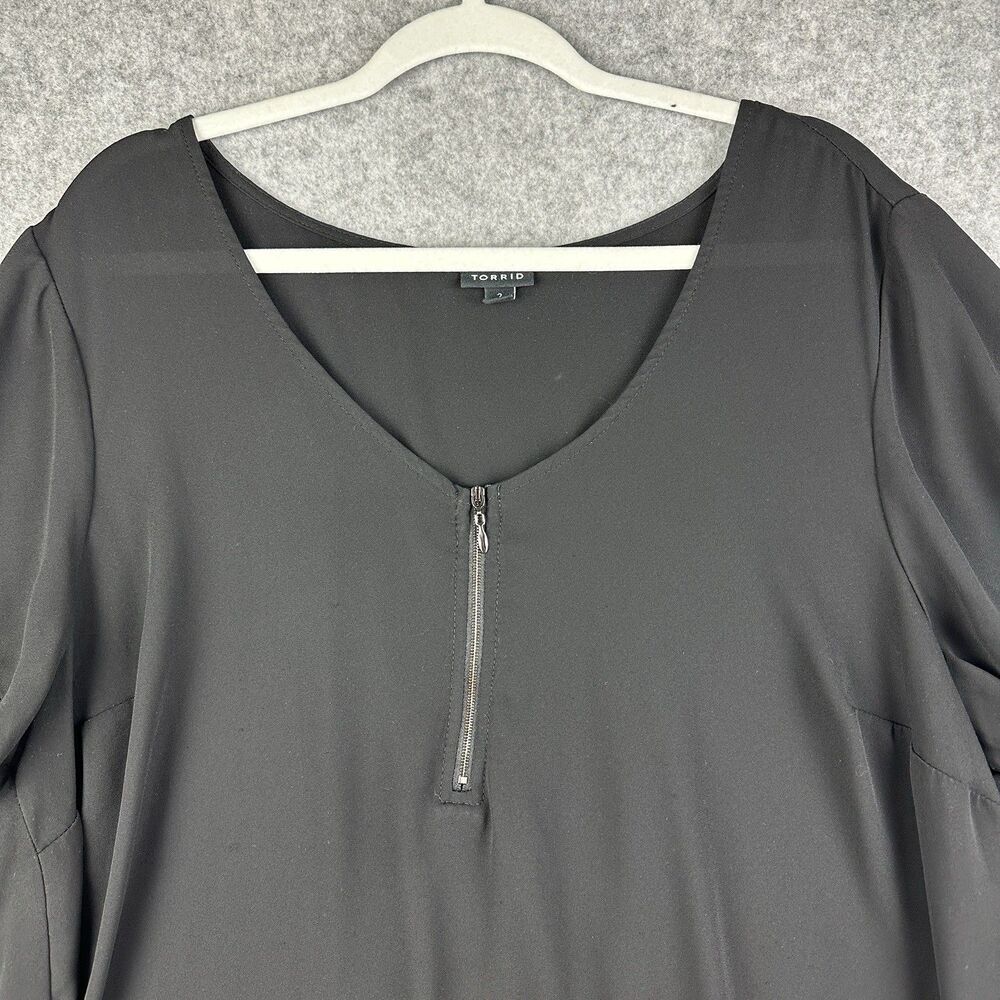 Torrid Blouse Top Womens Plus Size 2X Black Georgette Zip Career Office Hi Low* - Picture 2 of 13